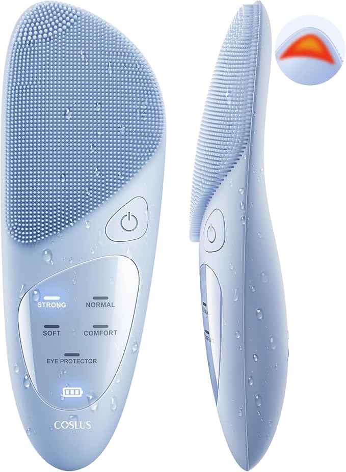 COSLUS Facial Cleansing Brush Silicone Face Scrubber: IPX7 Waterproof Rechargeable Face Wash Brush, 4 Cleansing Modes , Electric Face Brush for Cleaning, Exfoliating, Massaging