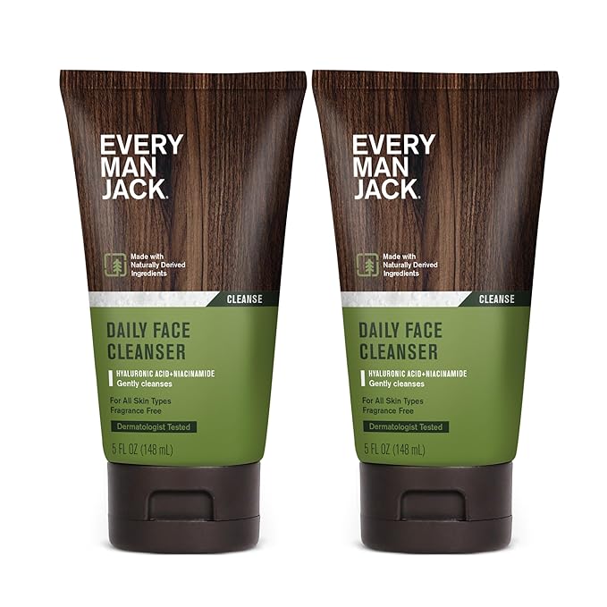 Every Man Jack Hydrating Face Wash for Men with Hyaluronic Acid & Niacinamide – Gently Removes Dirt and Oil, Revives Dry, Dull Skin – 5 fl oz (2 Pack)
