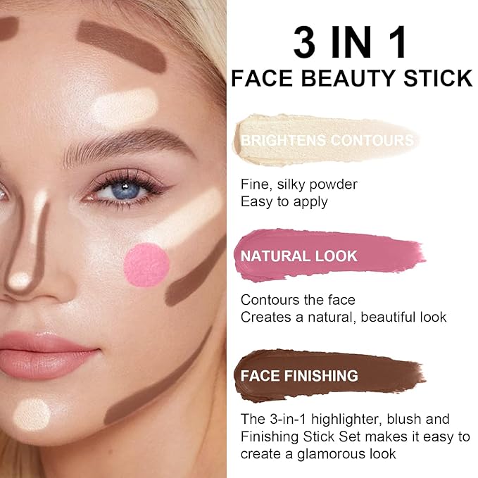 Scarman 6 Colors Cream Contour Stick Makeup Kit, Shades with Highlighter, Blush, Bronzer for Sculpting, Waterproof, Dewy & Matte Finish (SET A)