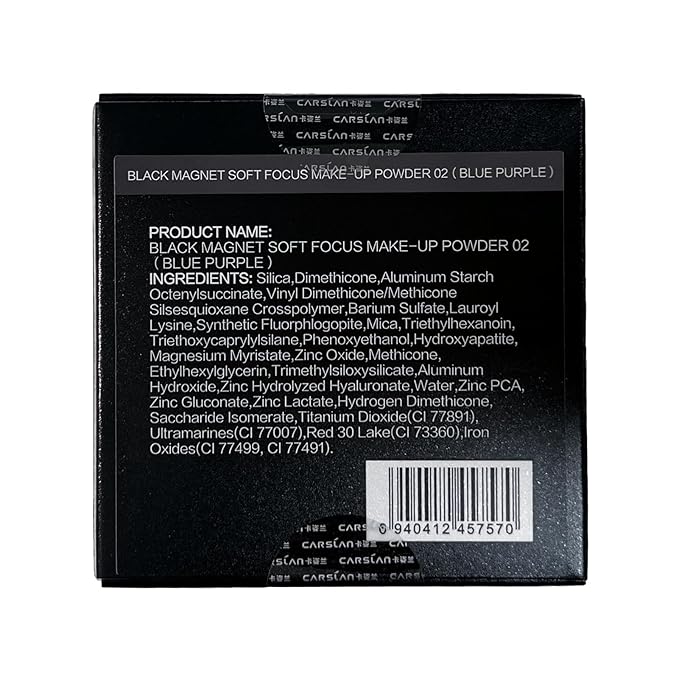CARSLAN 2.0 Black Magnet Soft Focus Make Up Powder, Waterproof Loose Setting Powder, 24H Longlasting, Oil Control, Talc-Free Face Powder, 02 Light Purple For Oily Skin, 0.28Oz