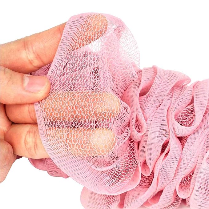 Back Scrubber for Shower, Loofah Long Handle Bath Body Brush, Soft Nylon Mesh Sponge On a Stick for Shower Men Women Kids Elderly, Exfoliating Scrub Cleaning Luffa for All Kinds of Skin(Pink)