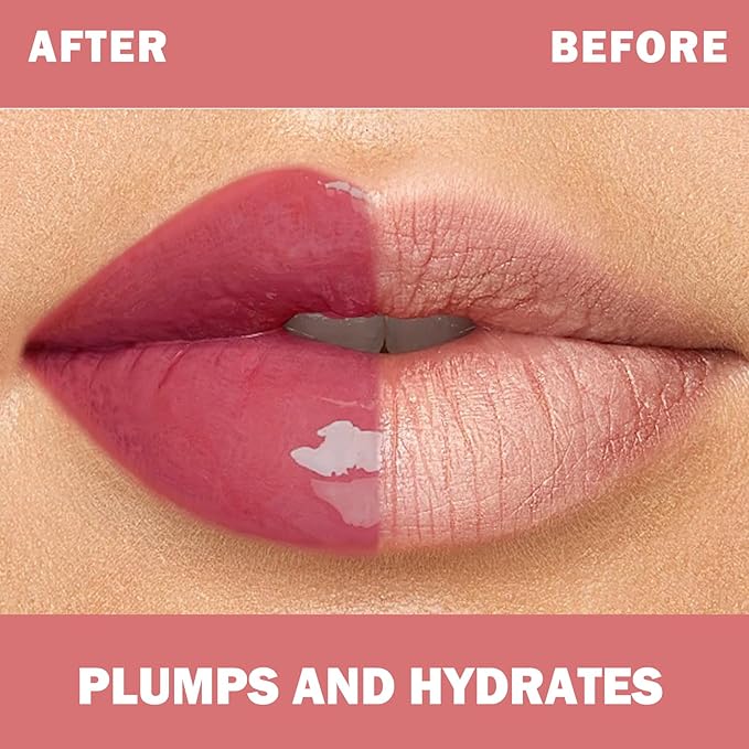Lip Plumper Gloss, Tinted Nourishing Lip Filler with Peptides, Vitamin E, Moisturizing Plumping Lip Gloss Plumper for Fuller-Looking Lips (#003 ROSE GARDEN)