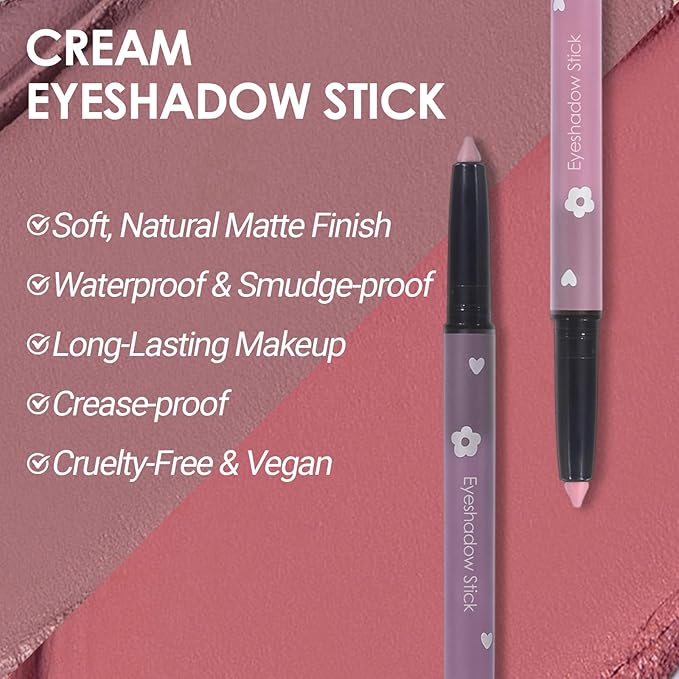 Erinde Smoky Mauve Eyeshadow Stick, Waterproof Nude Matte Eye Shadow Sticks, Cream Eye Shadow Pencil Crayon, Buildable & Blendable Long-Lasting Eyeshadow for Older Women, Vegan & Cruelty-Free, 105