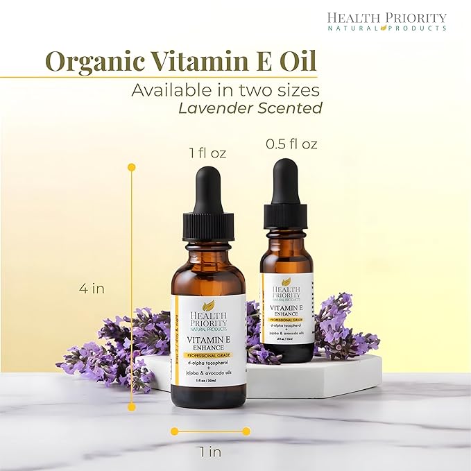 Health Priority Naturals|Organic Vitamin E Oil for Skin/Scars - 30,000 IU, 1 Fl Oz - Handmade in South Carolina, Non-GMO, Gluten/Cruelty Free, Vegan - Lavender Scented