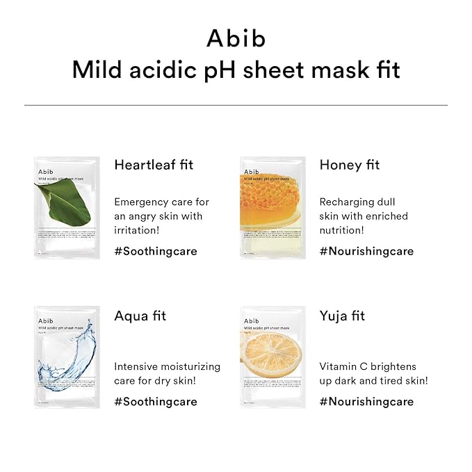 Abib Mild Acidic pH Sheet Mask Aqua Fit 10 Sheets I Intense Hydrating and Moisturizing Care for Dry and Dehydrated Skin