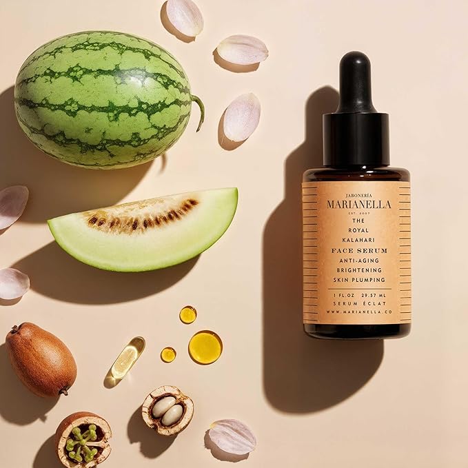 Marianella Anti-Aging Royal Kalahari Face & Eye Serum w/ Pure Hyaluronic Acid, Vitamin C, Vitamin E & Melon Oil, Hydrating & Brightening Facial Care Product for Radiant, Youthful Skin