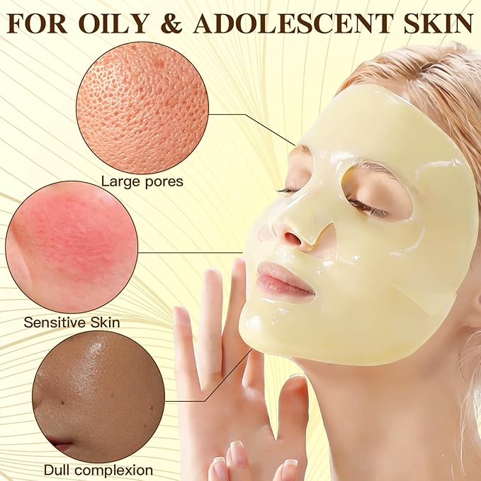 Radiance Turmeric Collagen Face Mask, 5 Pack - Overnight Calming Ance Mask with Kojic Acid for Roughed Skin & Dullness, Oil Control & Pore Refining Facial Sheet Mask