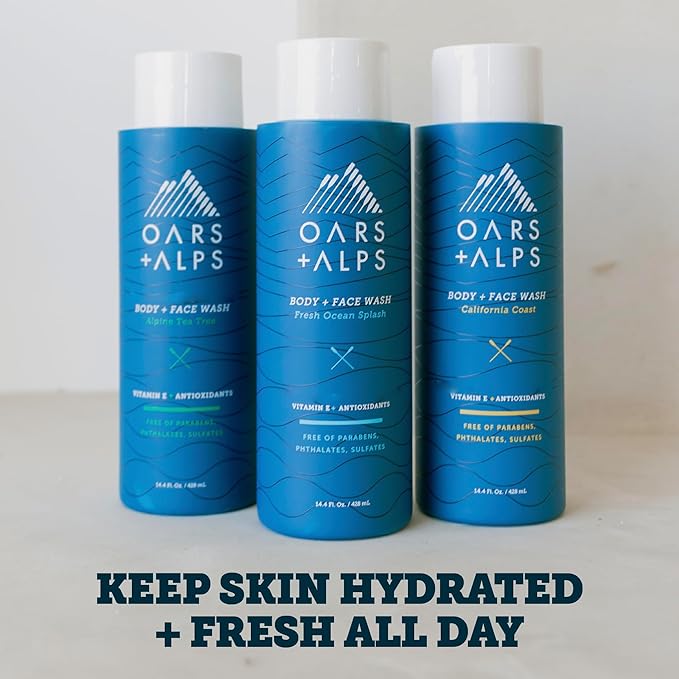 Oars + Alps Body Wash for Men, Mens Body Wash with Vitamin E and Antioxidants, Moisturizing, Hydrating, Paraben & Sulfate Free Cleanser, Variety Set, 3pk