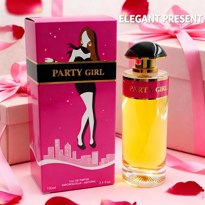 Party Girl Eau de Parfum Spray Perfume, Fragrance For Women-Daywear, Casual Daily Cologne Set with Suede Pouch- 3.4 Fl Oz Bottle Beauty Gift for Birthday, Anniversary