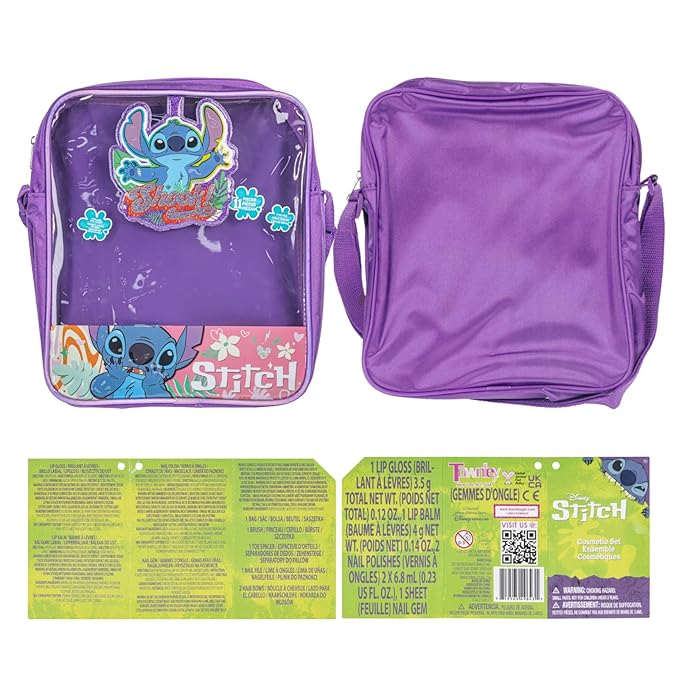 Disney Lilo and Stitch Makeup Filled Shoulder Bag Includes Lip Gloss, Nail Polish, Hair Bow & More! for Girls, Ideal for Ages 3 and Up Perfect for Parties & Makeovers by Townley Girl