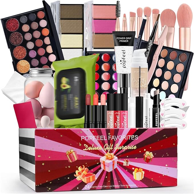 All in One Makeup Kit for Women Full Kit, Christmas Day Gifts Set for Women Girls, Makeup Essential Bundle Include Eyeshadow Palette Lipstick Blush Foundation Concealer Mascara Eyebrow Pencil