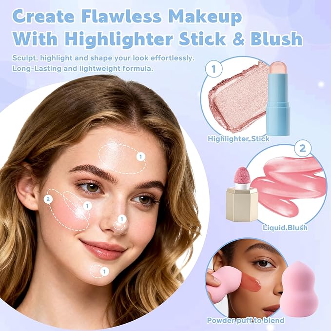 Color Nymph Makeup Sets for Women Teen Girls with 2-in-1 Travel Handbag, All In One Makeup Kits Full Kit Includes Eyeshadow Lipgloss Eyebrow Powder Highlighter Blush Mascara Eyeliner Lipliner & Puff