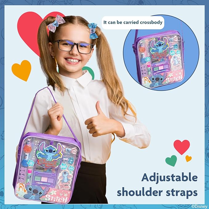 Disney Lilo and Stitch Makeup Filled Shoulder Bag Includes Lip Gloss, Nail Polish, Hair Bow & More! for Girls, Ideal for Ages 3 and Up Perfect for Parties & Makeovers by Townley Girl
