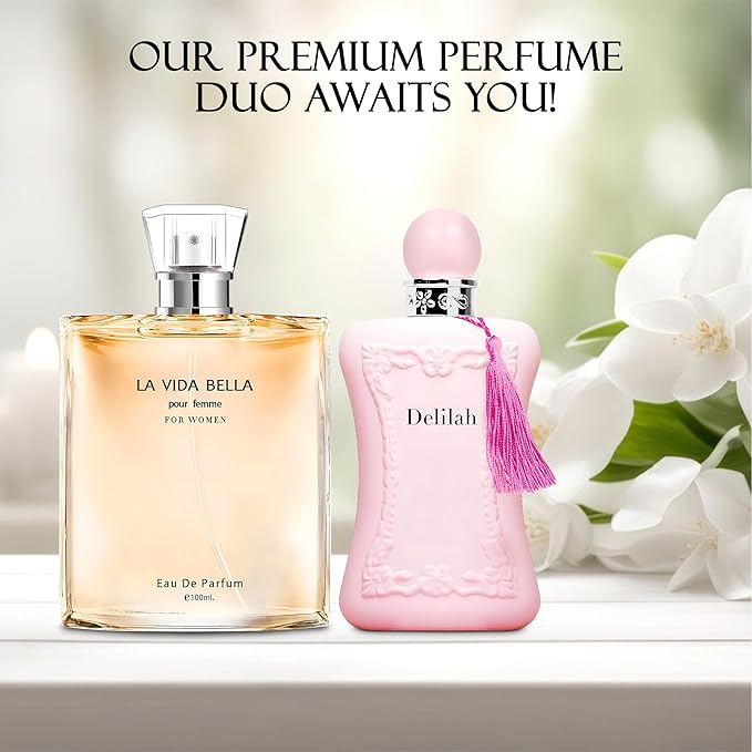 Women's Perfume La Vida Bella& Delilah Combo Set Eau De Parfum Long Lasting Fragrance 3.4 Fl Oz Spray Each for Daily Used