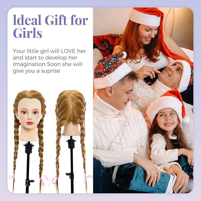 Mannequin Head with 90% Real Human Hair - 28 Inch Makeup Cosmetology Manikin Doll Head for Hair Styling, Training Practice Braiding Mannequin Head with False Eyelashes Hair Styling Set