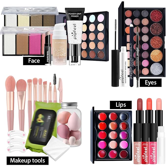 All in One Makeup Kit for Women Full Kit, Christmas Day Gifts Set for Women Girls, Makeup Essential Bundle Include Eyeshadow Palette Lipstick Blush Foundation Concealer Mascara Eyebrow Pencil