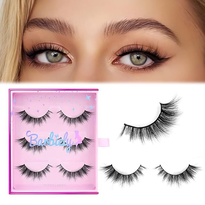 15mm False Eyelashes, 3D Real Mink Lashes, 3 Pairs Cat-Eye Lashes, Fluffy Wispy Mink Eyelashes, 5D Natural Look Luxury Volume Fake Lashes, Soft Reusable Strip Lashes (Siren)