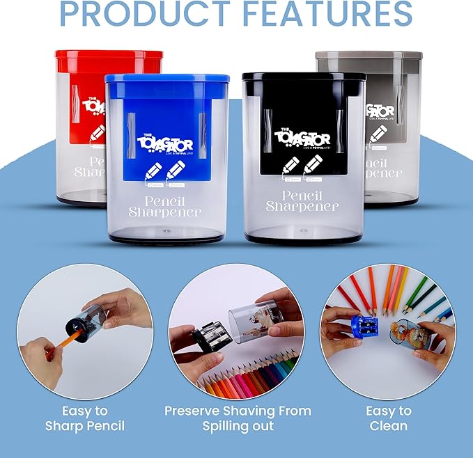 Manual Pencil Sharpener - 4 Pcs Dual Hole Pencil Sharpeners for Standard & Large Sized Pencils - Premium Quality Handheld Pencil Sharpener for Kids, Adults, Artists, Home & Office Uses