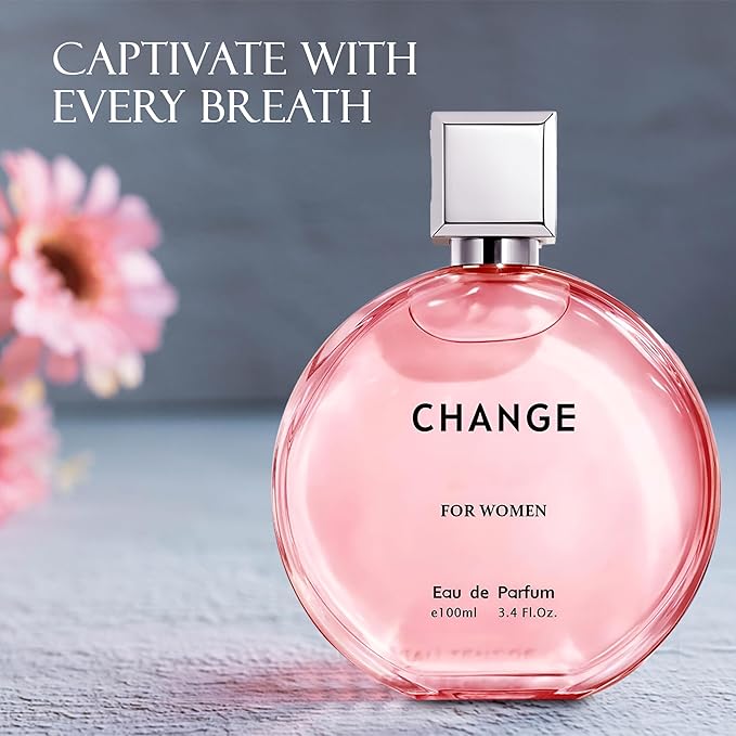 Change Women Eau de Parfum Spray Perfume, Fragrance For Women-Daywear, Casual Daily Cologne Set with Suede Pouch- 3.4 Fl Oz Bottle Beauty Gift for Birthday, Anniversary