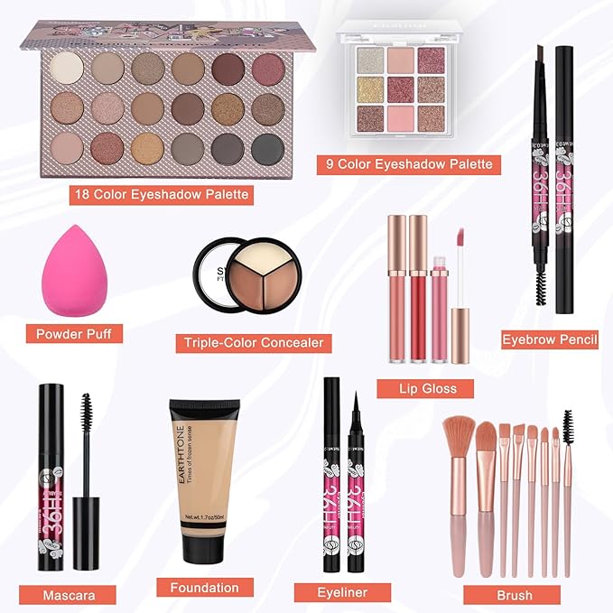 Makeup Kit for Women Teens Full Kit Makeup Gift Set for Women Teen Girls Eyeshadow Foundation Concealer Makeup Kit for Teens 13-15 Teenagers Christmas Gift