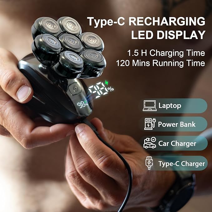 Head Shavers for Bald Men: Enhanced Detachable Head Shaver - IPX7 Waterproof Electric Razor for Men - 7D LED Display Rechargeable Shaving Grooming Kit (Hunter Green)