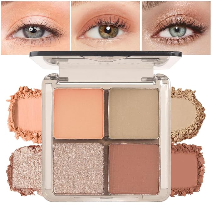 Eyeshadow Quads, Light Brown Glitter Eye Enhancers Eyeshadow Palette, Metallic and Shimmer Magic Eyeshadow, Velvety Pigmented Creamy Formula, Four Way Quad Eye Shadow Palette For Old Women