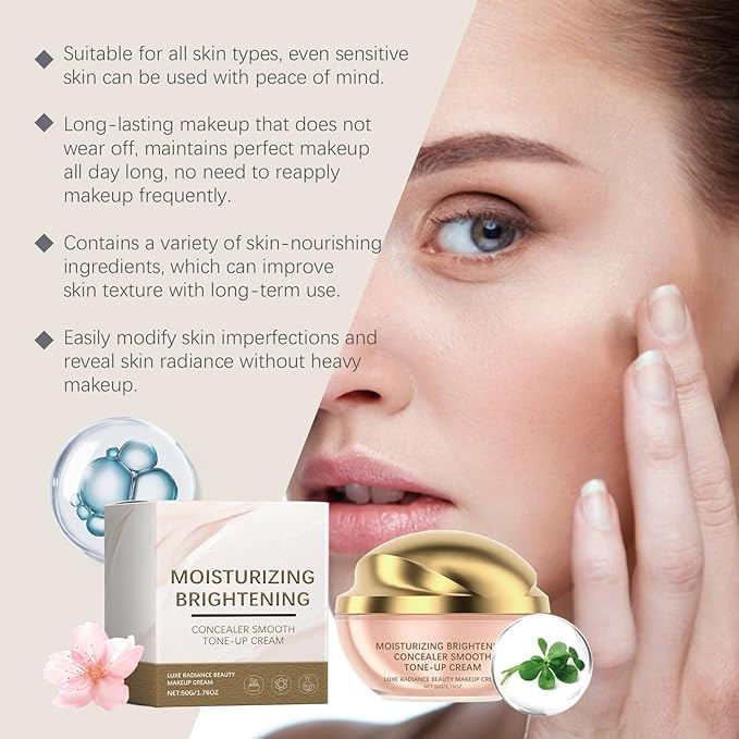 Moisturizing Tone-Up Cream, Hydrating Brightening BB Cream for Natural Glow, Lightweight Concealer Foundation for Smooth Radiant Skin 50g