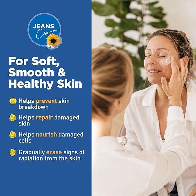 Jeans Maximum Skin Therapy Cream with Aloe & Vitamin E. Moisturizing Cream for Dry & Sensitive Skin affected by many causes such as Radiation Treatment, Sunburn, Itchiness & Redness. 2oz
