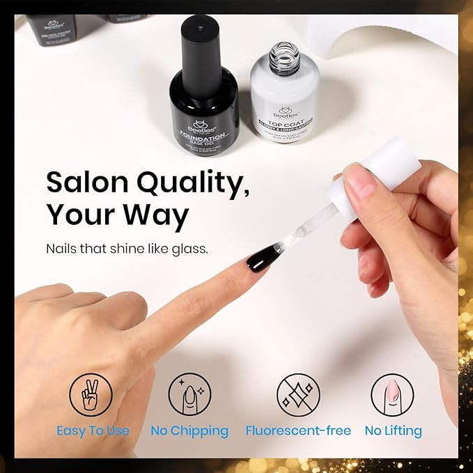 Beetles 2Pcs 15ml Gel Base and Top Coat Set - Upgrade No Wipe Extra Glossy Top Coat Finish for Gel Nail Polish, Soak Off UV/LED Lamp Needed, Essentials for Long-Lasting Manicure Christmas Kit