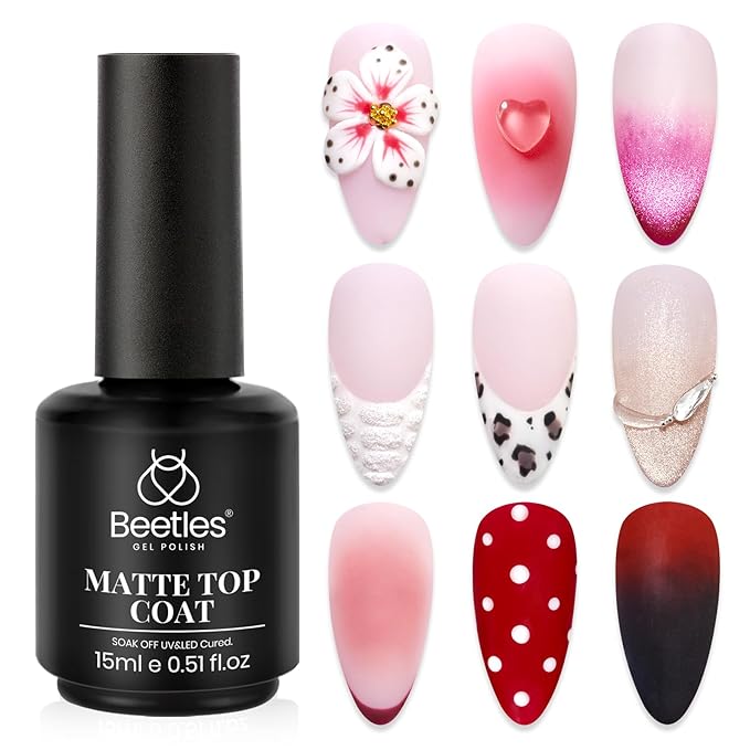 Beetles Matte Gel Top Coat for Gel Nail Polish,15ML Chrome Proof Matte Top Coat No Wipe Powder-Resist Matte Finish for Detail Chrome Powder Painting and Long Lasting Fall Nail Gifts for Women