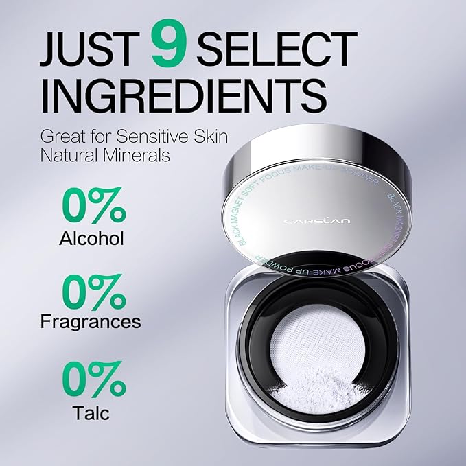 CARSLAN 2.0 Black Magnet Soft Focus Make Up Powder, Waterproof Loose Setting Powder, 24H Longlasting, Oil Control, Talc-Free Face Powder, 03 Light Purple For Sensitive Skin, 0.28Oz