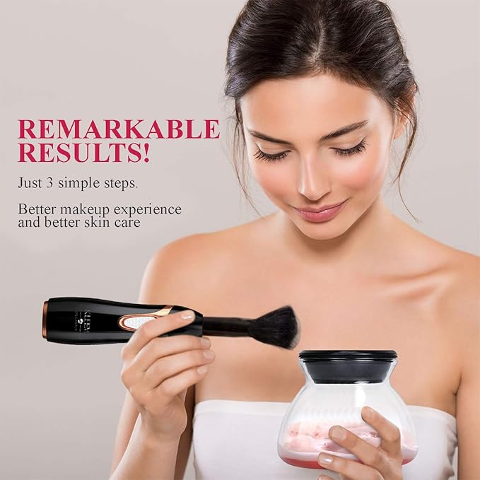 Kleem Electric Makeup Brush Cleaner Machine | Automatic Makeup Brush Washer & Spinning Dryer with Free Cleaner Shampoo | Dual-Fiber Bristles for Eyeshadow & Foundation | Made in USA | Black