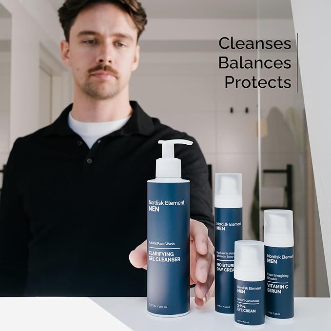 Nordisk Element Men’s Face Wash – Clarifying Gel Cleanser with Plum Extract | Daily Gentle Vegan Facial Wash for All Skin Types, Hydrating, Non-Stripping, Sulfate-Free, pH Balanced, 6.76 Fl Oz