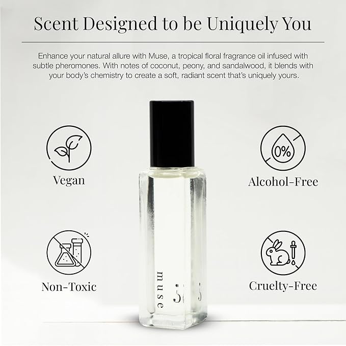 Riddle Oil Muse Roll On Fragrance Perfume - Fruity Citrus Floral Mini Rollerball Fragrances for Women - Coconut, Peony, Magnolia, Bergamot, Sandalwood, and Amber