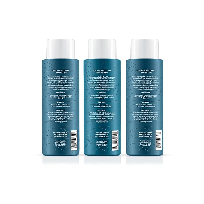 Oars + Alps Body Wash for Men, Mens Body Wash with Vitamin E and Antioxidants, Moisturizing, Hydrating, Paraben & Sulfate Free Cleanser, Variety Set, 3pk