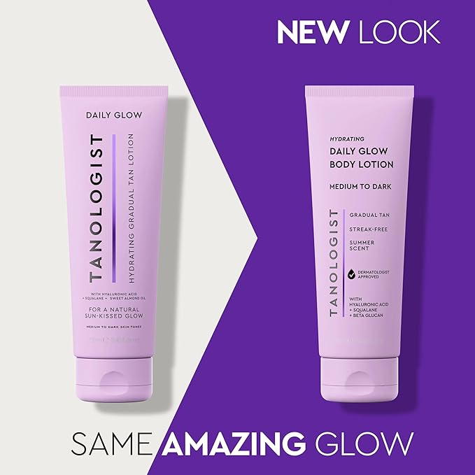 Tanologist Hydrating Daily Glow Body Lotion- Medium/Dark, Buildable & Transfer-Proof Gradual Self Tanner, Summer Fragrance, Natural Not Orange, Lasts 7 Days, Vegan Clean Formula, 8.45 fl oz