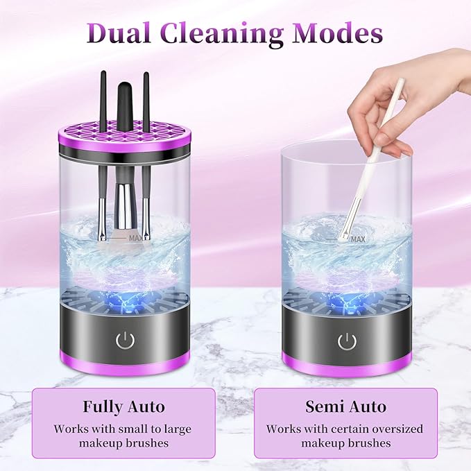 Electric Makeup Brush Cleaner, Quick Efficient Machine for Deep Cleaning All Types of Brushes, Portable Compact Design for Travel Home Use, for Makeup Lovers & Professionals - Purple