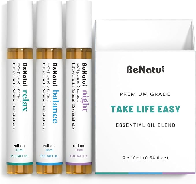 Essential Oil Set (Relax, Night, Balance), Aromatherapy Roll On Blends for Massage, Body Care & Home Use, Great Fragrance Gift for Men & Women Relaxation