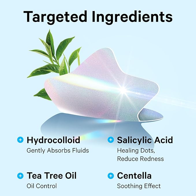 Sosky Hologram Pimple Patches for Face, Hydrocolloid Acne Patches with Salicylic Acid, Cute Star Zit Stickers,Colorful Blemish Covers,48 Count Blue Butterfly