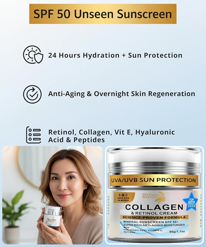 Anti-Aging Face Moisturizer for Face, Collagen, Retinol, Hyaluronic Acid Cream, Age-Defying, Lift & Firm Cream, Face Moisturizer with SPF, Daily Face Sunscreen, Lotion, Great for Dry, Aging Skin 1.7oz