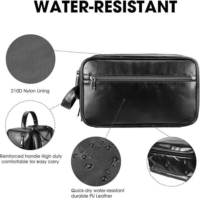 Personalized Leather Travel Toiletry Bag for Men, Large Travel Bathroom Shaving Dopp Kit, Large Cosmetic Bag Waterproof