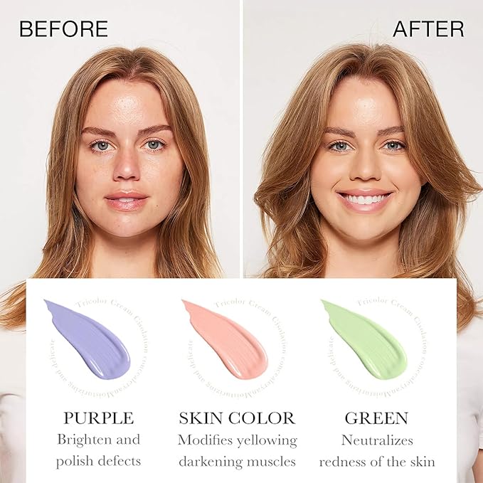 One Step Color Corrector Primer, 3 In 1 Primer for Face Before Makeup, Face Tinted Moisturizer Sunscreen Isolation Cream,SPF 50,Makeup Primer Oil Control & Concealer Skin Tone Correcting,Radiance Skin