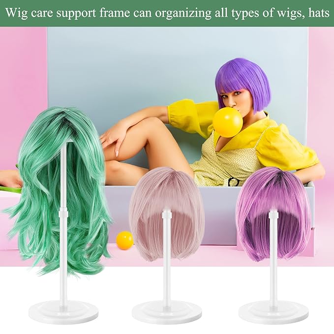 Tatuo 8 Pcs Wig Stand, 9.8"-18.9" Adjustable Height Wig Head Holder Portable Hat Display Stand Travel Storage Holder for Multiple Styling Practice DIY Non Slip Stable(White)