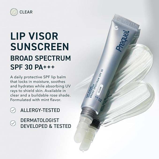 Prequel Skin Lip Visor, Clear Lip Balm with SPF 30 PA+++. Mint Flavored with Non-Sticky Finish – Moisturizing Semi Gloss Balm Sunscreen for Daily Use - 2 Pack