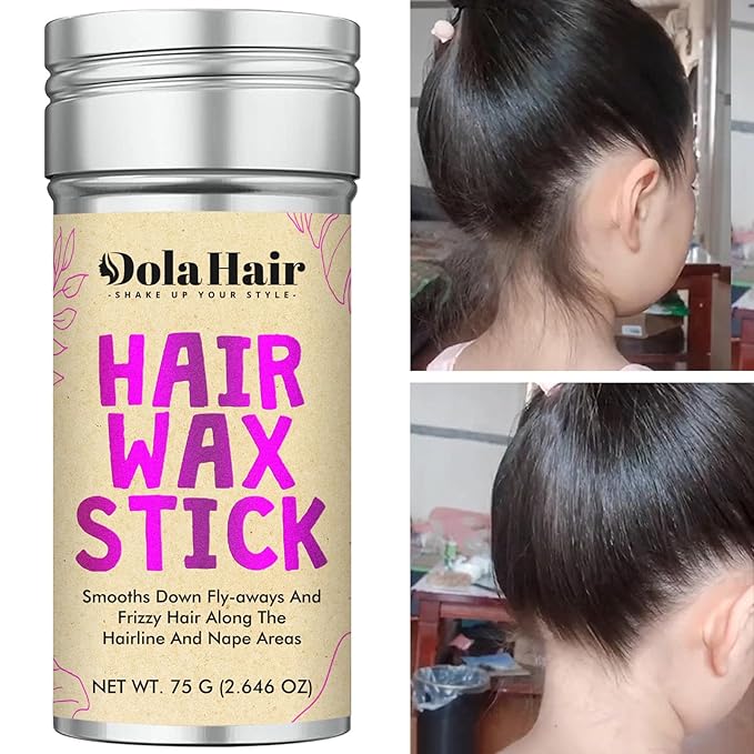Dolahair Portable Travel Hair Wax Stick - Slick Hair Pomade with Smoothing Brush for Women, Kids & Girls' Hair Styling