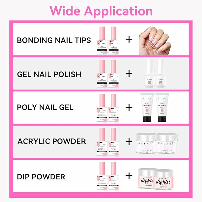 Makartt Nail Dehydrator and Primer Set: Acid Free Air Dry Nail Prep Dehydrate and Hema Free Nail Primer Professional Long-lasting for Acrylic Nails Powder UV Gel Polish(15ML/0.5 oz)