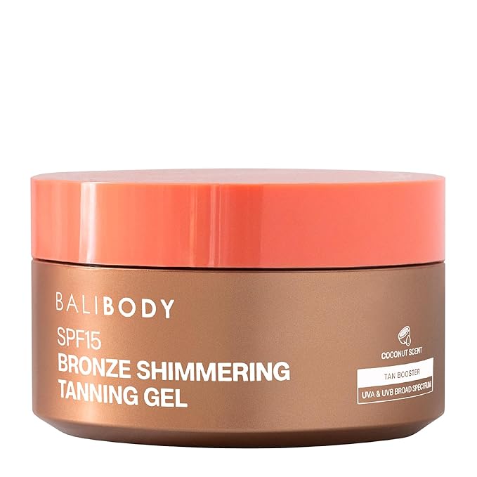 Bali Body Bronze Shimmering Tanning Gel SPF 15 – Sun-Kissed Glow with Coconut Scent, Carrot Root & Vitamin E – Organic Bronzer & Shimmer Sunscreen for Quick Tan, Hydration & Even Skin Tone