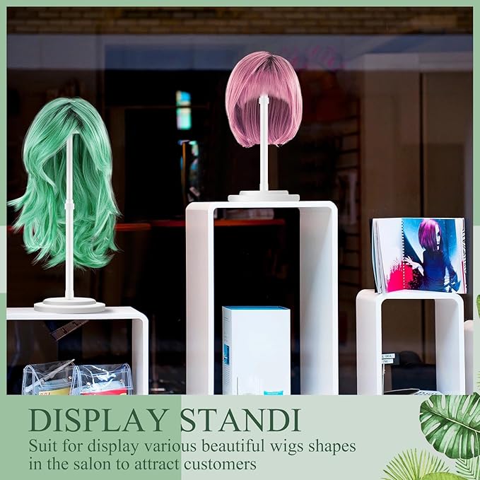 Tatuo 8 Pcs Wig Stand, 9.8"-18.9" Adjustable Height Wig Head Holder Portable Hat Display Stand Travel Storage Holder for Multiple Styling Practice DIY Non Slip Stable(White)