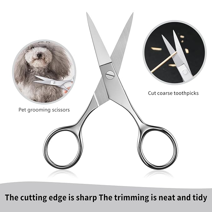 Professional Nose Hair Scissors, Stainless Steel Grooming Tool for Eyebrows, Beard, Mustache, Eyelashes & Ear Hair, Easy-Grip Handle -(4" Small scissors - Tip scissors)