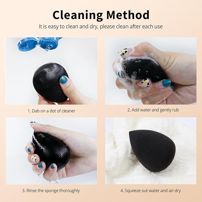 BEAKEY Makeup Sponge Set, 5 Pcs Foundation Blending Sponge, Beauty Sponges Flawless for Liquid, Cream, and Powder, Latex-Free and Vegan Boun Boun Makeup Sponges, Black